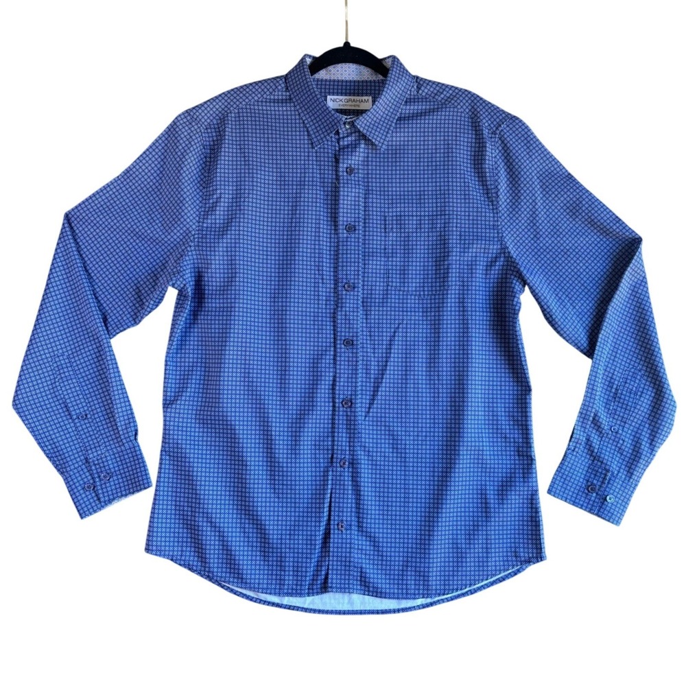 Nick Graham Everywhere Mens‎ Blue Pattern Stretch Modern Fit Dress Shirt